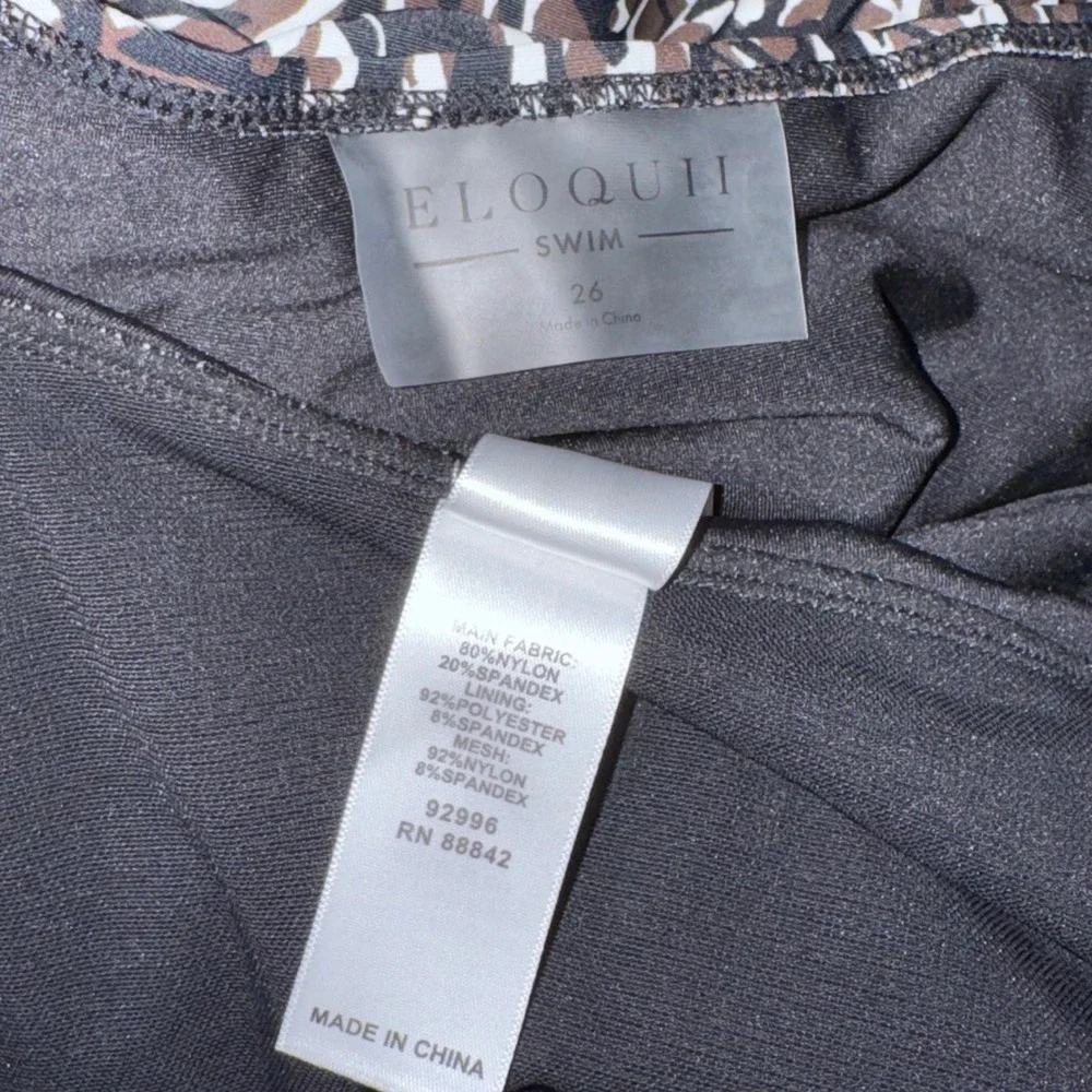 ELOQUII Swim One Piece Black Brown White Animal Print Gold Chain Strap Sz 26 NWT